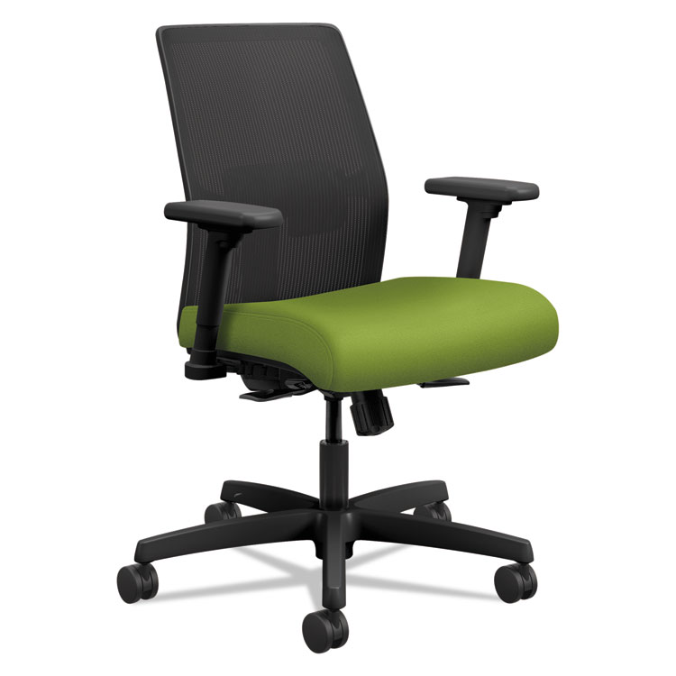 HON Ignition 2.0 4-Way Stretch Low-Back Mesh Task Chair, Supports 300 lb, 17" to 21" Seat Height, Pear Seat, Black Back/Base (HONI2L1AMLC84TK)