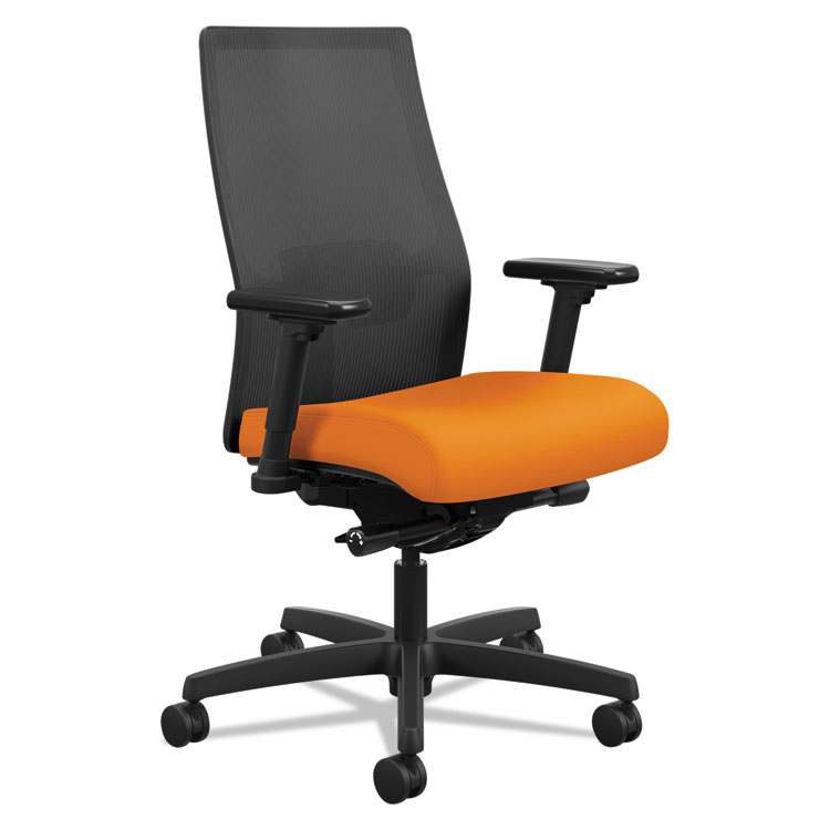 HON Ignition 2.0 4-Way Stretch Mid-Back Mesh Task Chair, Adjustable Lumbar Support, Apricot Seat, Black Back/Base (HONI2M2AMLC47TK)