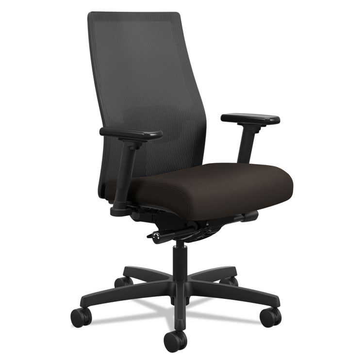 HON Ignition 2.0 4-Way Stretch Mid-Back Mesh Task Chair, Adjustable Lumbar Support, Espresso Seat, Black Back/Base (HONI2M2AMLC49TK)