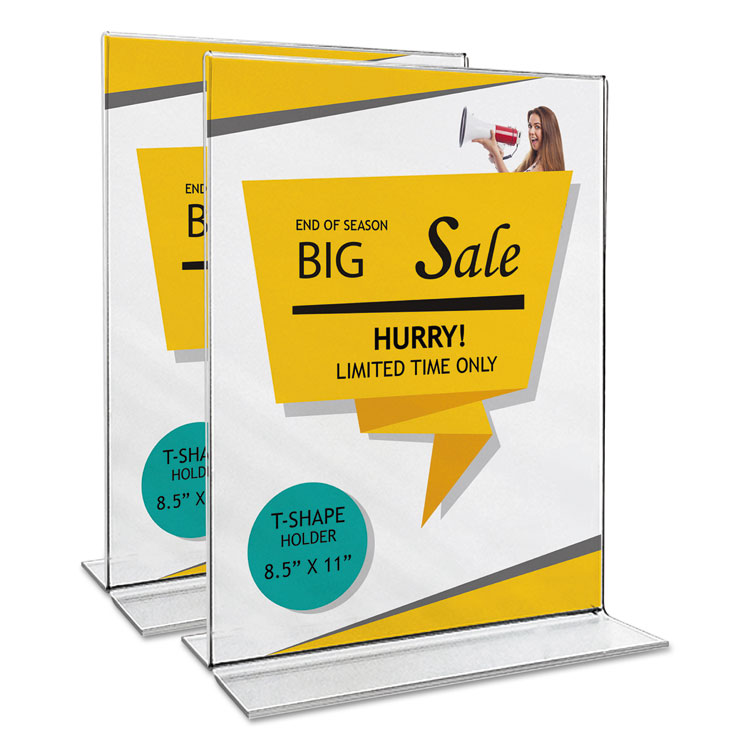 Universal Clear 2-Sided T-Style Freestanding Frame, 8.5 x 11, 2/Pack (UNV76864)