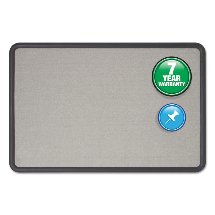 Quartet Contour Fabric Bulletin Board, 48" x 36", Gray Surface, Black Plastic Frame (QRT7694G)