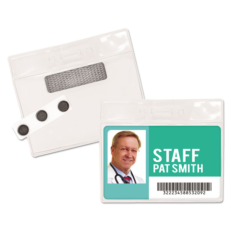 Advantus Magnetic-Style Name Badge Kits, Horizontal, Clear 4.5" x 3.25" Holder, 4.13" x 3" Insert, 20/Pack (AVT97071)
