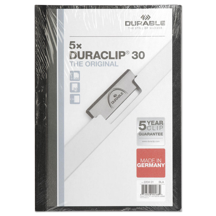 Durable DuraClip Report Cover, Clip Fastener, 8.5 x 11, Clear/Black, 5/Pack (DBL220401)