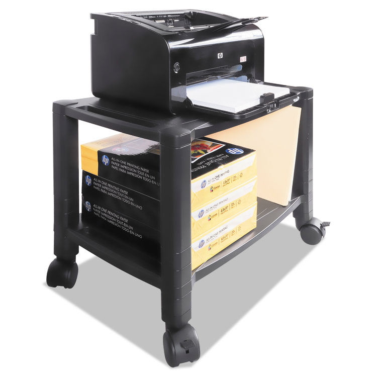 Kantek Height-Adjustable Under-Desk Printer Cart, Plastic, 2 Shelves, 60 lb Capacity, 20" x 13.25" x 14.13", Black (KTKPS610)