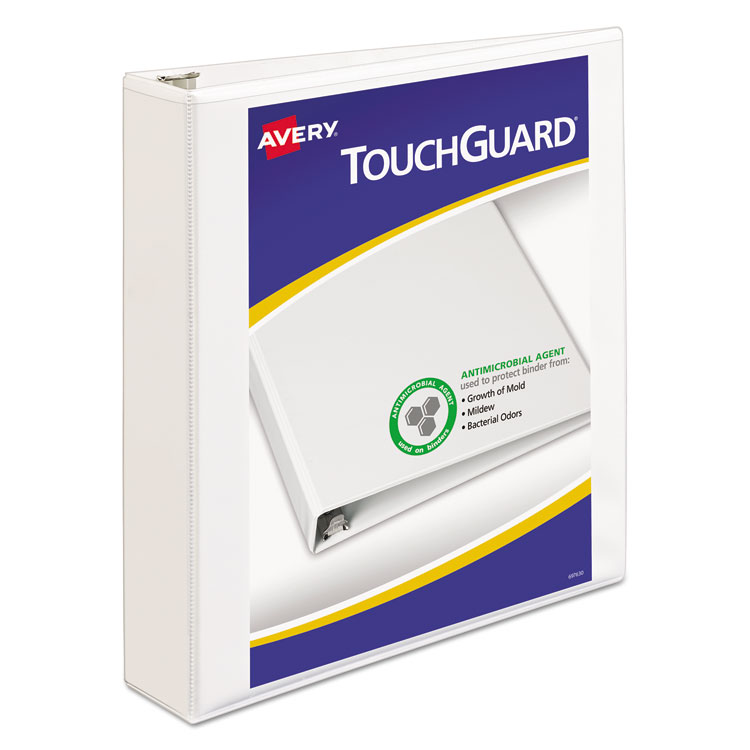 Avery TouchGuard Protection Heavy-Duty View Binders with Slant Rings, 3 Rings, 1.5" Capacity, 11 x 8.5, White (AVE17142)