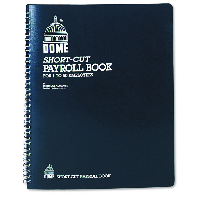 Dome Single Entry Monthly Payroll (50 Employee) Record, Double-Page 7-Column Format, Blue Cover, 11 x 8.5 Sheets, 128 Sheets/Book (DOM650)