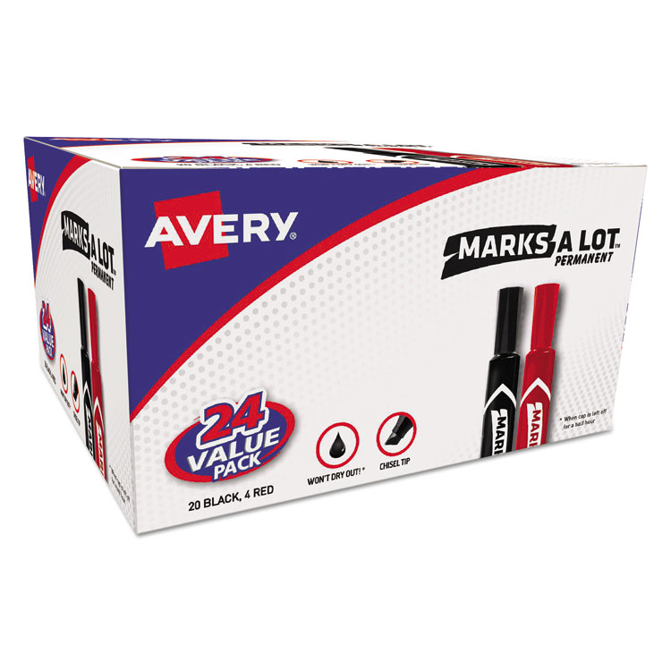 Avery MARKS A LOT Regular Desk-Style Permanent Marker Value Pack, Broad Chisel Tip, Assorted Colors, 24/Pack (98187) (AVE98187)