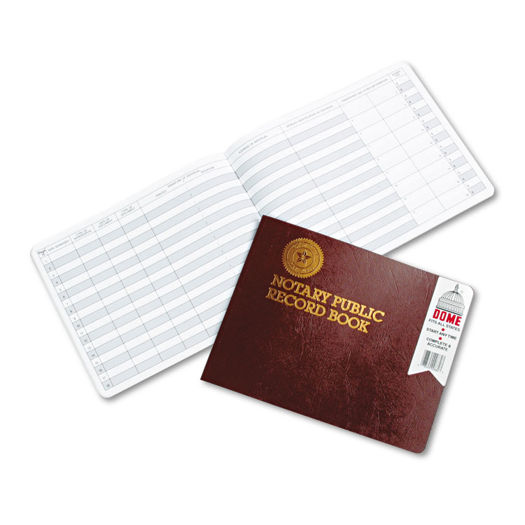 Dome Notary Public Record Book, 10 Column Format, Maroon Cover, 10.5 x 8.25 Sheets, 32 Sheets/Book (DOM880)