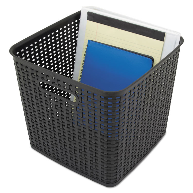 Advantus Plastic Weave Bin, Extra Large, 12.5" x 12.5" x 11.13", Black, 2/Pack (AVT40376)