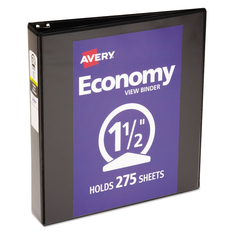 Avery Economy View Binder with Round Rings , 3 Rings, 1.5" Capacity, 11 x 8.5, Black, (5725) (AVE05725)