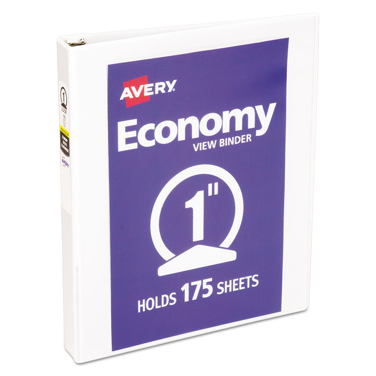 Avery Economy View Binder with Round Rings , 3 Rings, 1" Capacity, 11 x 8.5, White, (5711) (AVE05711)