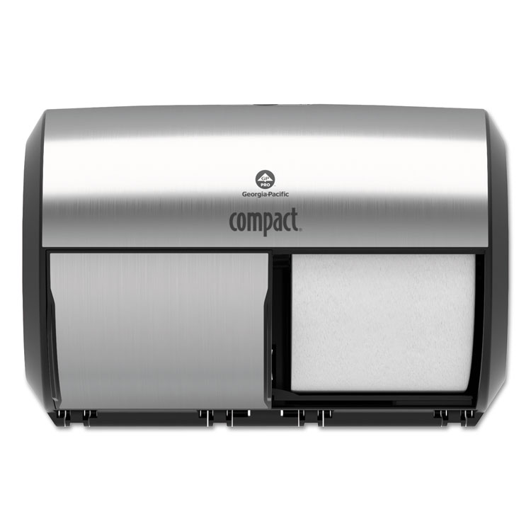 Georgia Pacific Professional Compact Coreless Side-by-Side Double-Roll Tissue Dispenser, 11 x 7.38 x 7.38, Stainless Steel (GPC56796A)