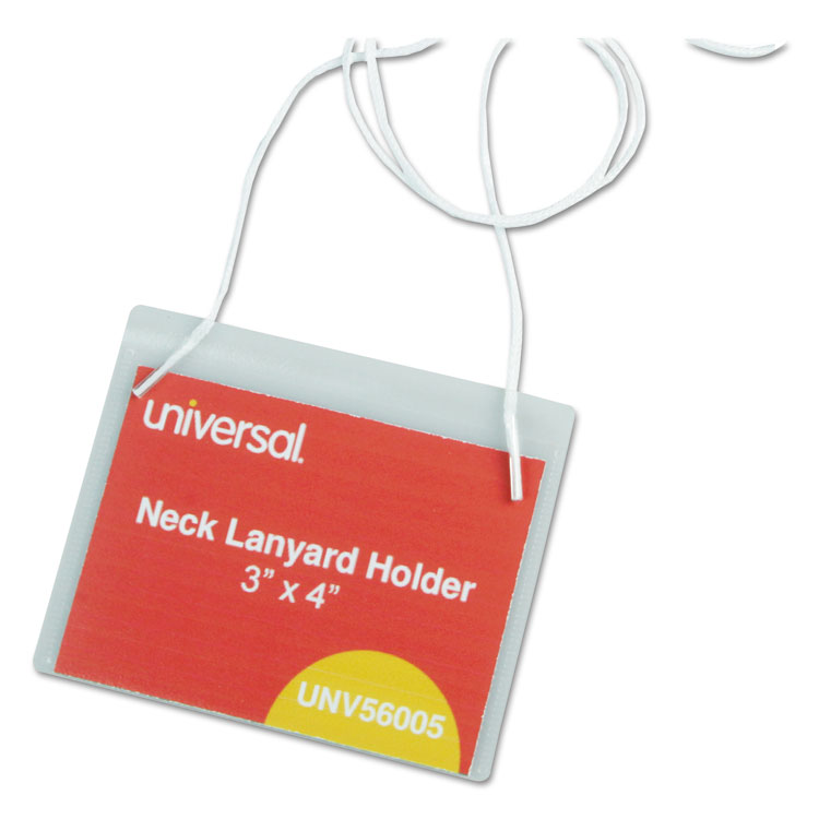 Universal Clear Badge Holders w/Neck Lanyards, 3 x 4, White Inserts, 100/Box (UNV56005)