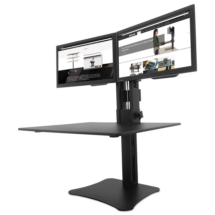 VCTDC350A - Victor High Rise Dual Monitor Standing Desk Workstation, 28" x 23" x 10.5" to 15.5", Black (VCTDC350A)