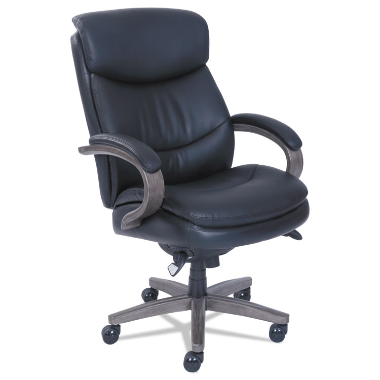 La-Z-Boy Woodbury High-Back Executive Chair, Supports Up to 300 lb, 20.25" to 23.25" Seat Height, Black Seat/Back, Weathered Gray Base (LZB48962A)