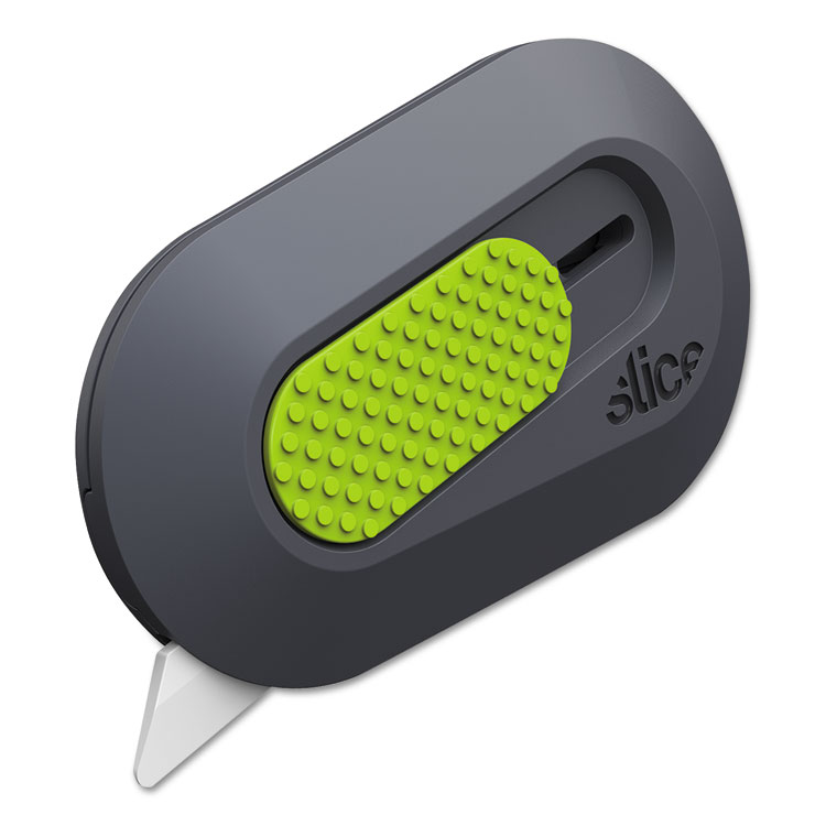 slice Mini Cutters, Replaceable Double-Sided 1.29" Ceramic Zirconium Oxide Blade, 2.5" Nylon Handle, Gray/Green (SLI10514)