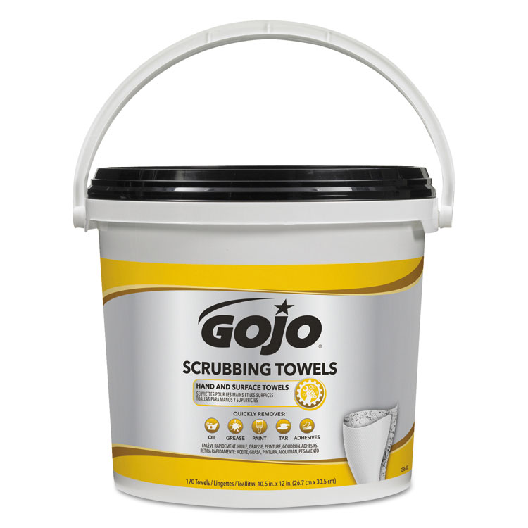 GOJO Scrubbing Towels, Hand Cleaning, Orange Scent, White/Yellow, 170/Bucket, 2 Buckets/Carton (GOJ639802)