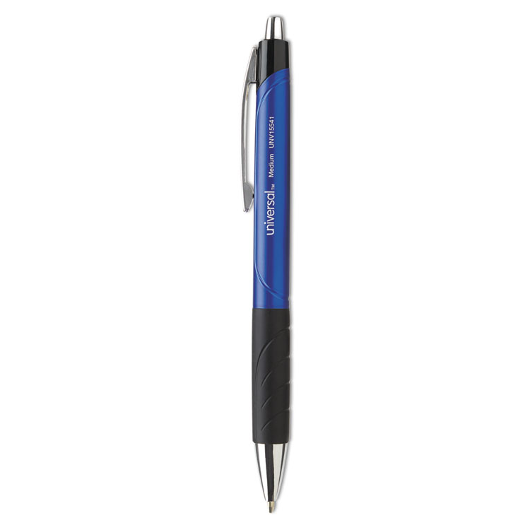 Universal Comfort Grip Ballpoint Pen, Retractable, Medium 1 mm, Blue Ink, Blue/Black Barrel, Dozen (UNV15541)