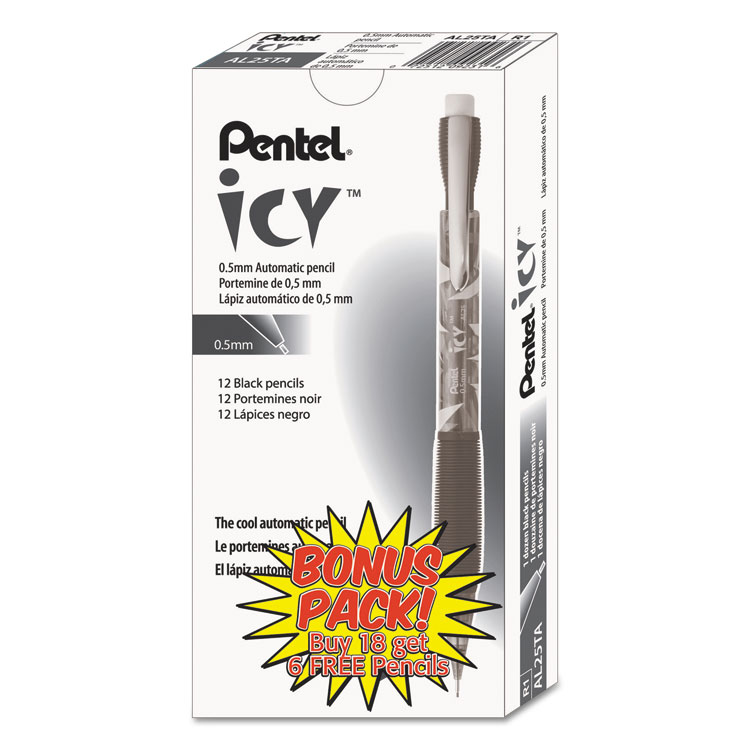 Pentel Icy Mechanical Pencil Value Pack, 0.5 mm, HB (#2), Black Lead, Translucent Ice/Black Barrel, 24/Pack (PENAL25TASWSPR)