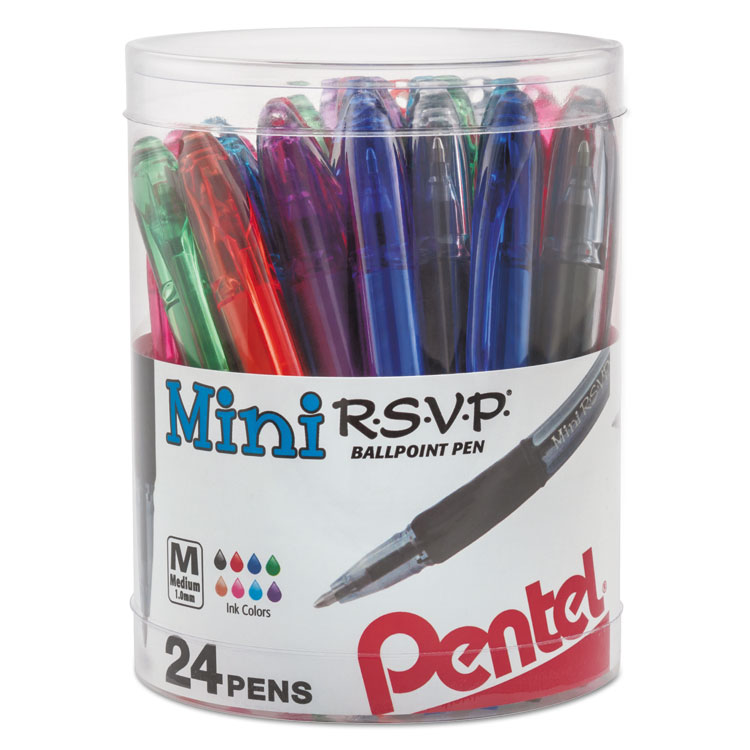 Pentel R.S.V.P. Mini Ballpoint Pen, Stick, Medium 1 mm, Assorted Ink and Barrel Colors, 24/Pack (PENBK91MN24M)