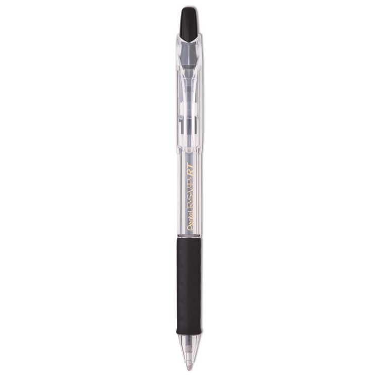 Pentel R.S.V.P. RT Ballpoint Pen, Retractable, Medium 1 mm, Black Ink, Clear Barrel, Dozen (PENBK93A)
