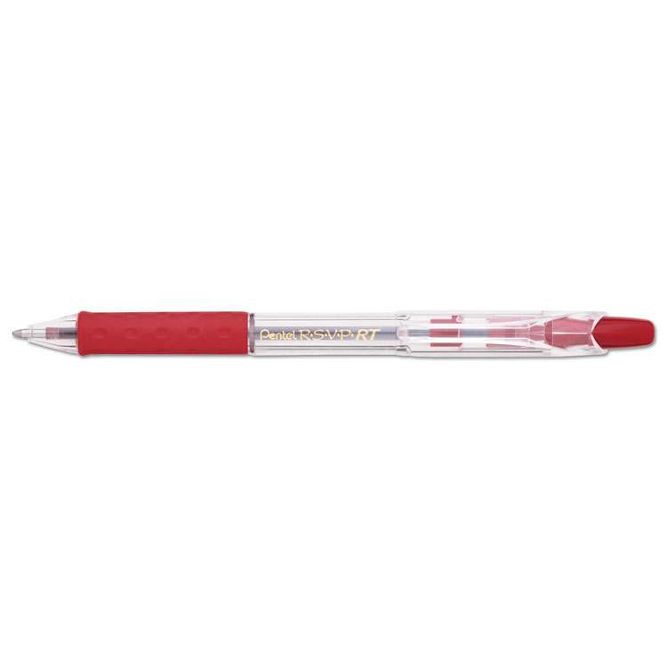 Pentel R.S.V.P. RT Ballpoint Pen, Retractable, Medium 1 mm, Red Ink, Clear Barrel, Dozen (PENBK93B)