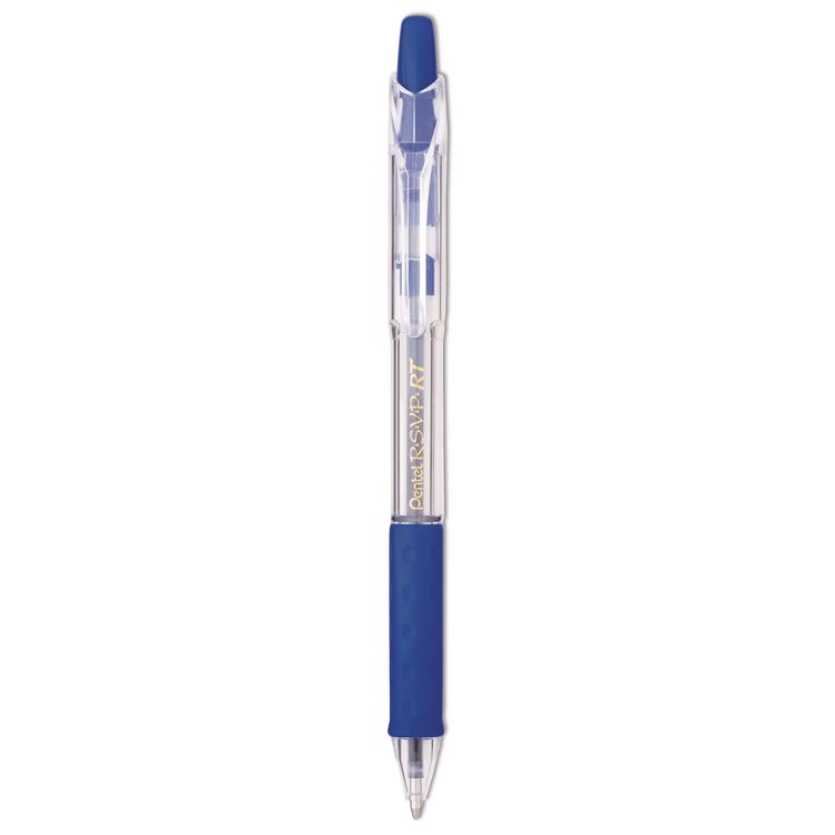 Pentel R.S.V.P. RT Ballpoint Pen, Retractable, Medium 1 mm, Blue Ink, Clear Barrel, Dozen (PENBK93C)