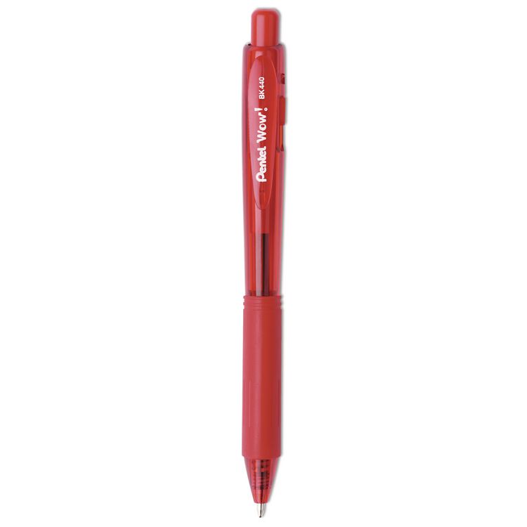 Pentel WOW! Ballpoint Pen, Retractable, Medium 1 mm, Red Ink, Translucent Red/Red Barrel, Dozen (PENBK440B)