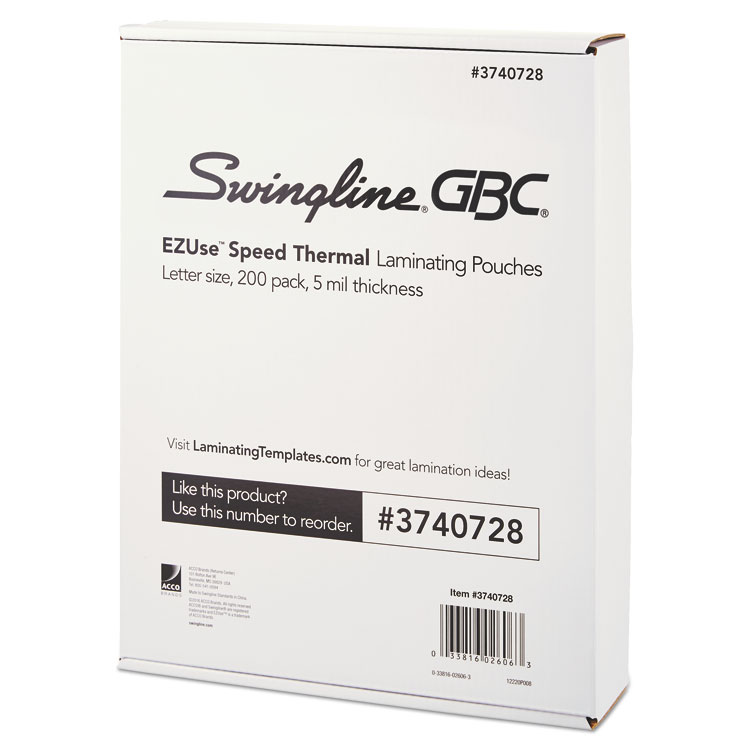 GBC EZUse Thermal Laminating Pouches, 5 mil, 9" x 11.5", Gloss Clear, 200/Pack (GBC3740728)