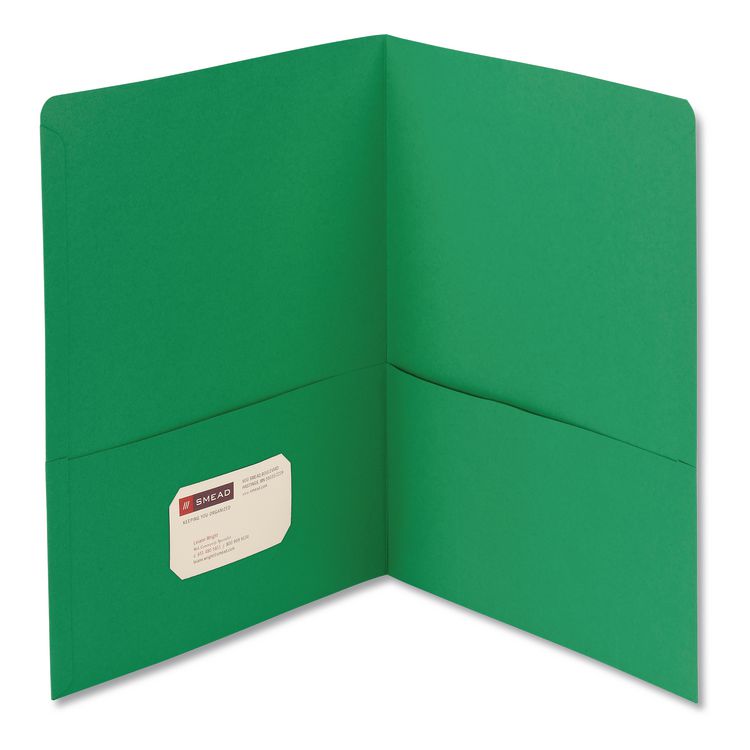 Smead Two-Pocket Folder, Textured Paper, 100-Sheet Capacity, 11 x 8.5, Green, 25/Box (SMD87855)