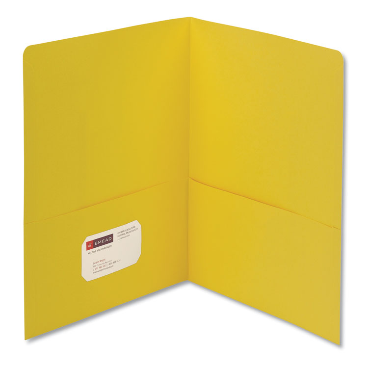 Smead Two-Pocket Folder, Textured Paper, 100-Sheet Capacity, 11 x 8.5, Yellow, 25/Box (SMD87862)