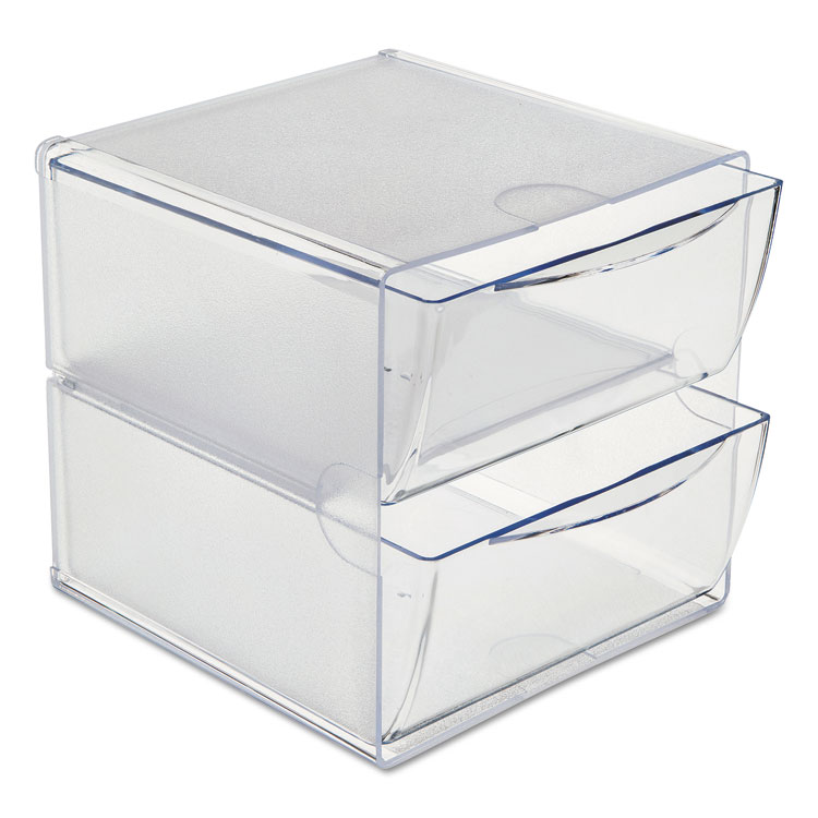 deflecto Stackable Cube Organizer, 2 Compartments, 2 Drawers, Plastic, 6 x 7.2 x 6, Clear (DEF350101)