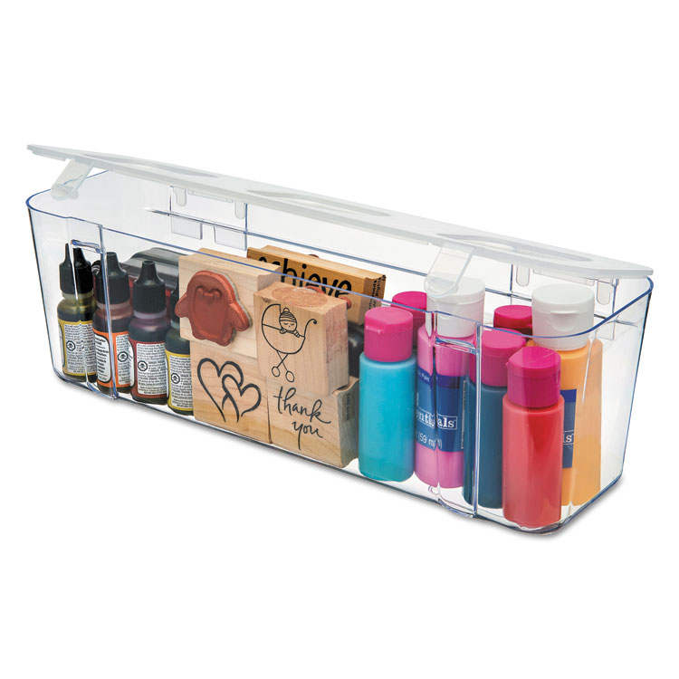 deflecto Stackable Caddy Organizer, Large, Plastic, 13.24 x 4 x 4.38, White (DEF29301CR)