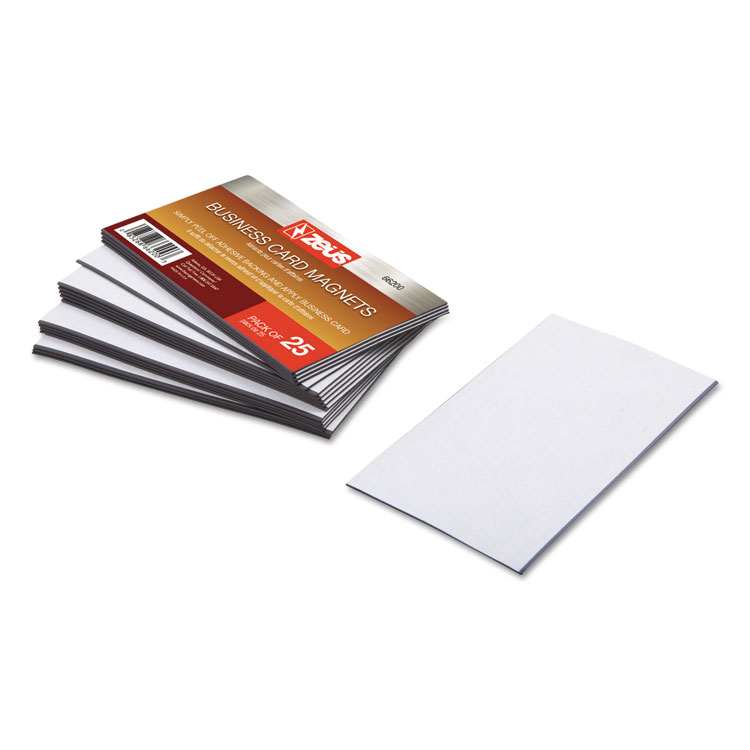 ZEUS Business Card Magnets with Self-Adhesive Face, 2 x 3.5, White, 25/Pack (BAU66200)