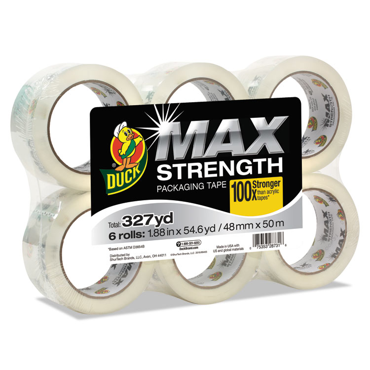 Duck MAX Packaging Tape, 3" Core, 1.88" x 54.6 yds, Crystal Clear, 6/Pack (DUC241513)