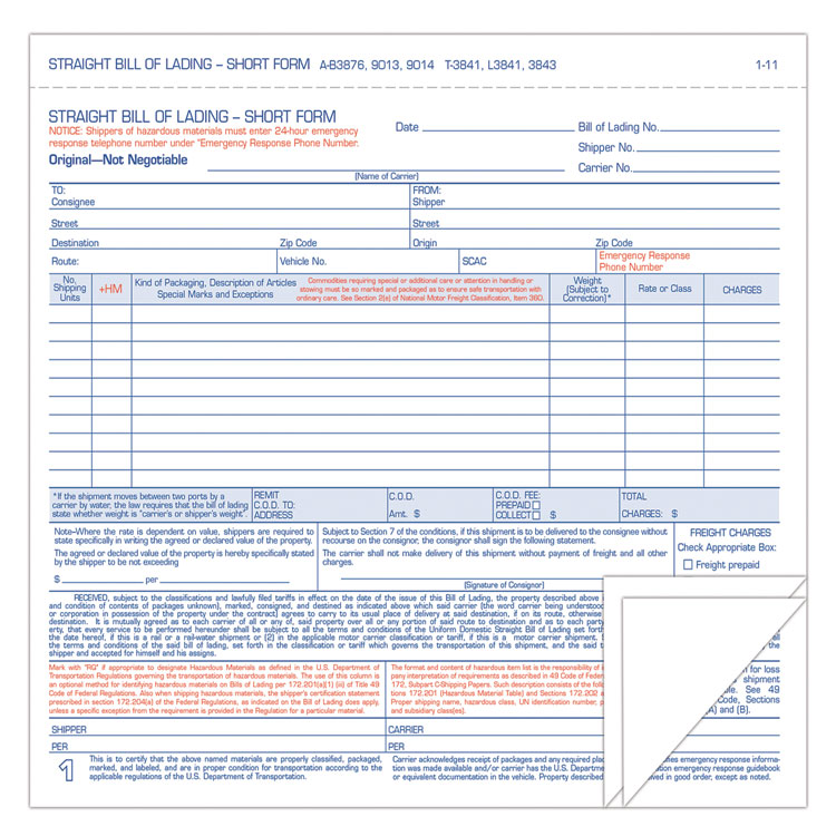 TOPS Hazardous Material Short Form, Three-Part Carbonless, 7 x 8.5, 250 Forms Total (TOPL3841)