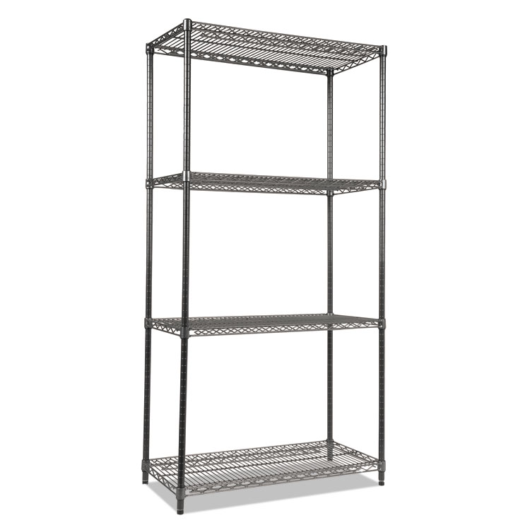 Alera Wire Shelving Starter Kit, Four-Shelf, 36w x 18d x 72h, Black Anthracite (ALESW503618BA)