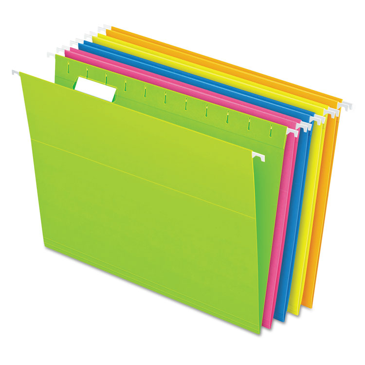 Pendaflex Glow Hanging File Folders, Letter Size, 1/5-Cut Tabs, Assorted Colors, 25/Box (PFX81672)