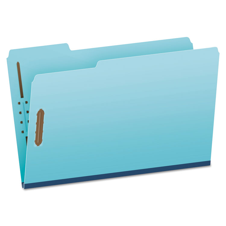 Pendaflex Heavy-Duty Pressboard Folders with Embossed Fasteners, 1/3-Cut Tabs, 1" Expansion, 2 Fasteners, Legal Size, Blue, 25/Box (PFXFP313)