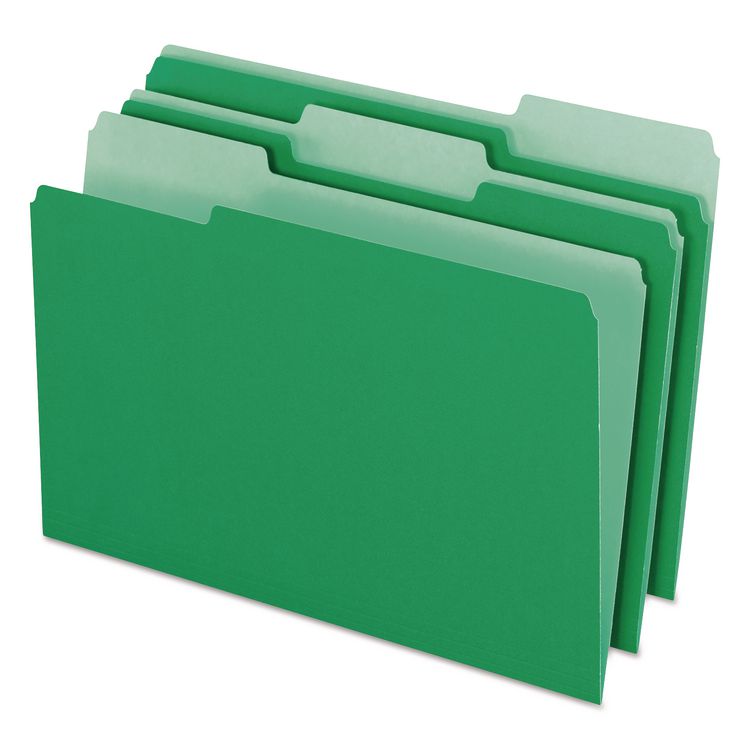 Pendaflex Colored File Folders, 1/3-Cut Tabs: Assorted, Legal Size, Green/Light Green, 100/Box (PFX15313BGR)
