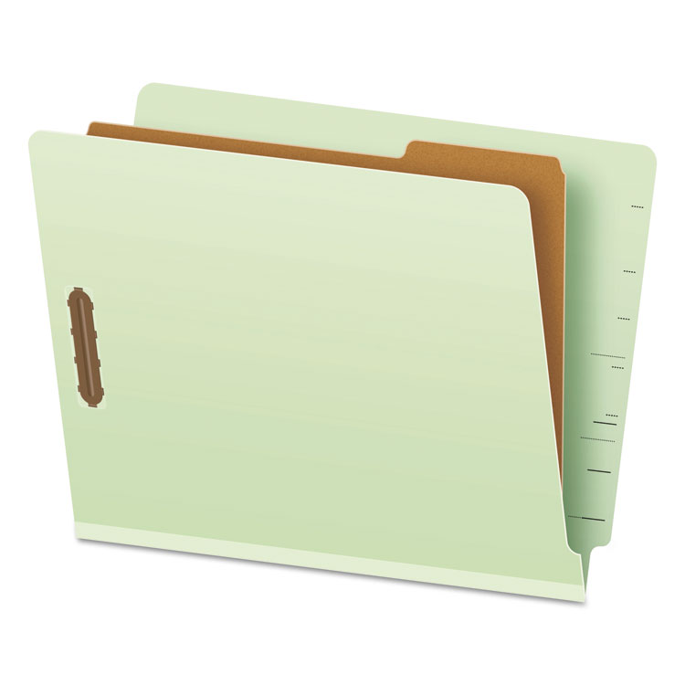Pendaflex End Tab Classification Folders, 1.75" Expansion, 1 Divider, 4 Fasteners, Letter Size, Pale Green Exterior, 10/Box (PFX23214)