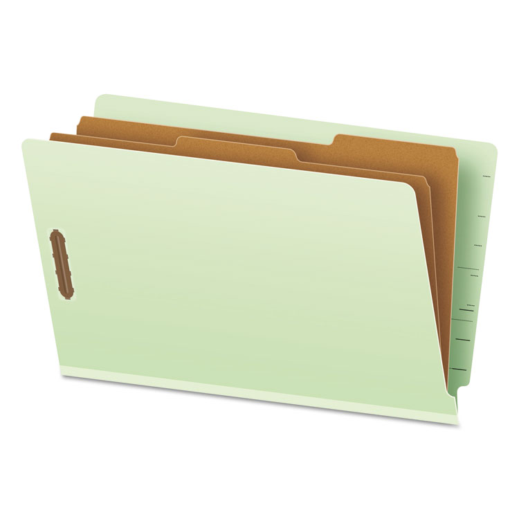 Pendaflex End Tab Classification Folders, 2" Expansion, 2 Dividers, 6 Fasteners, Legal Size, Pale Green Exterior, 10/Box (PFX23324)