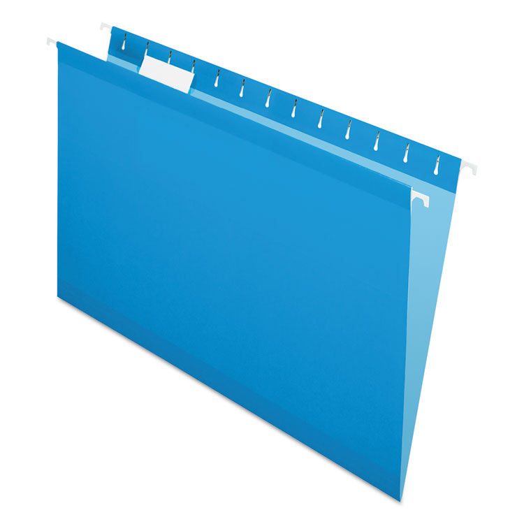 Pendaflex Colored Reinforced Hanging Folders, Legal Size, 1/5-Cut Tabs, Blue, 25/Box (PFX415315BLU)