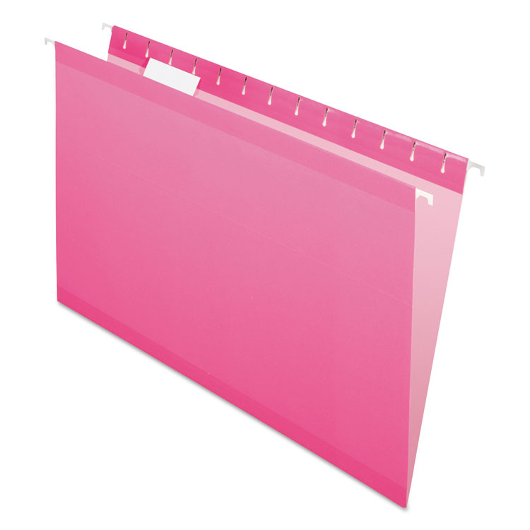 Pendaflex Colored Reinforced Hanging Folders, Legal Size, 1/5-Cut Tabs, Pink, 25/Box (PFX415315PIN)