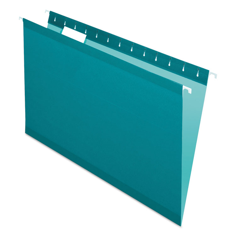 Pendaflex Colored Reinforced Hanging Folders, Legal Size, 1/5-Cut Tabs, Teal, 25/Box (PFX415315TEA)