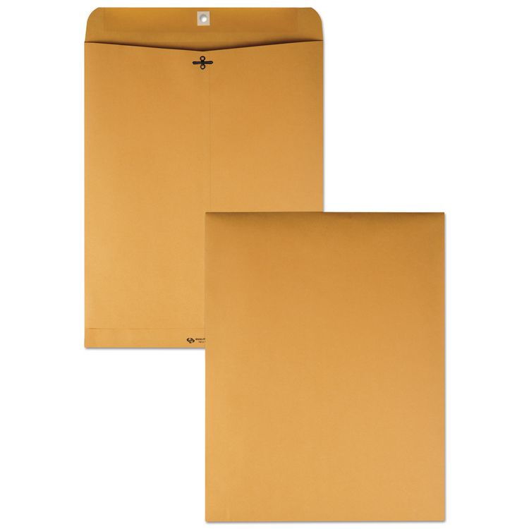 Quality Park Clasp Envelope, 28 lb Bond Weight Kraft, #110, Square Flap, Clasp/Gummed Closure, 12 x 15.5, Brown Kraft, 100/Box (QUA37910)