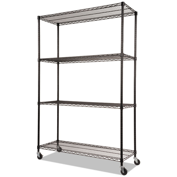 Alera NSF Certified 4-Shelf Wire Shelving Kit with Casters, 48w x 18d x 72h, Black (ALESW604818BL)