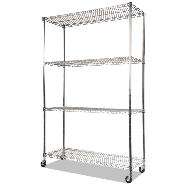 Alera NSF Certified 4-Shelf Wire Shelving Kit with Casters, 48w x 18d x 72h, Silver (ALESW604818SR)
