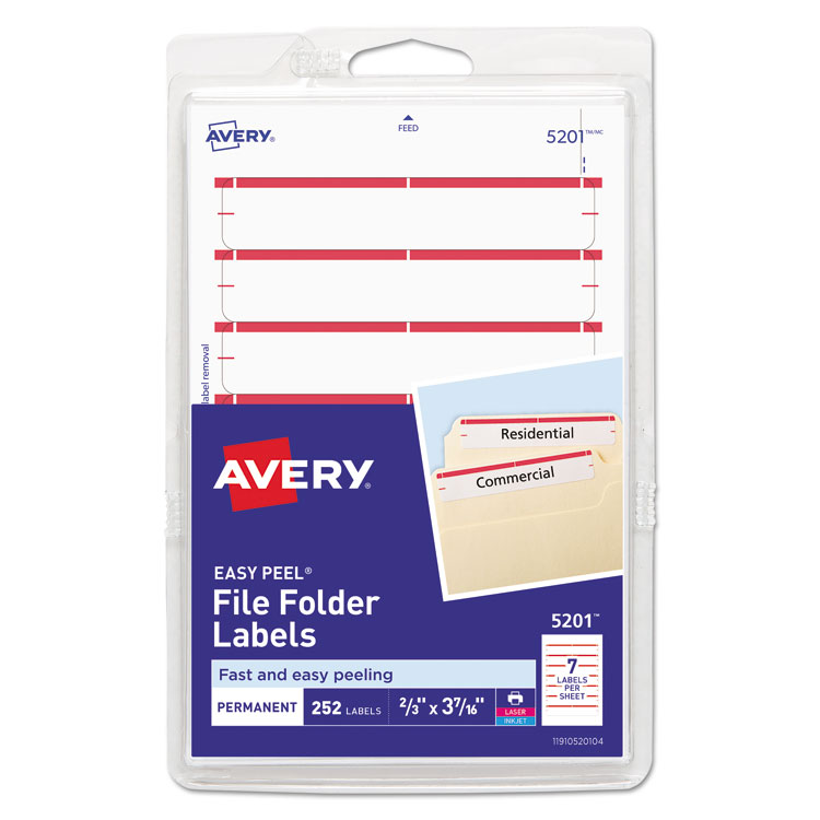 Avery Printable 4" x 6" - Permanent File Folder Labels, 0.69 x 3.44, White, 7/Sheet, 36 Sheets/Pack, (5201) (AVE05201)