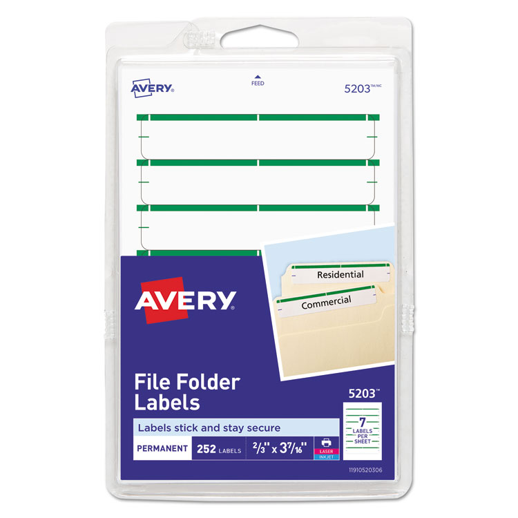 Avery Printable 4" x 6" - Permanent File Folder Labels, 0.69 x 3.44, White, 7/Sheet, 36 Sheets/Pack, (5203) (AVE05203)